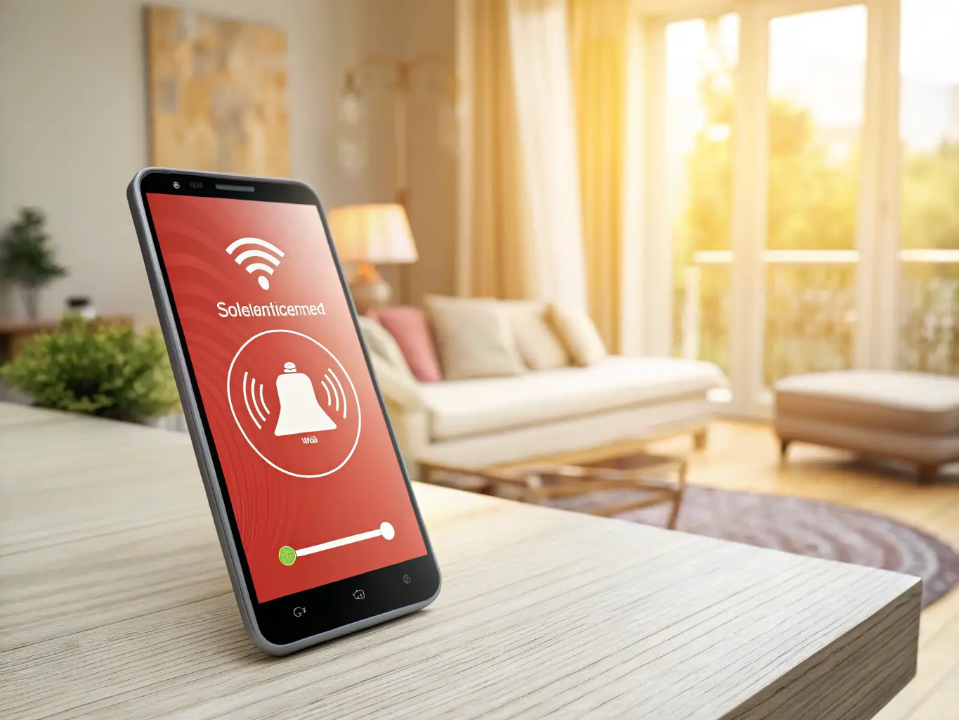 A phone ringing with a notification icon, symbolizing the daily wellness check-in call to a senior.